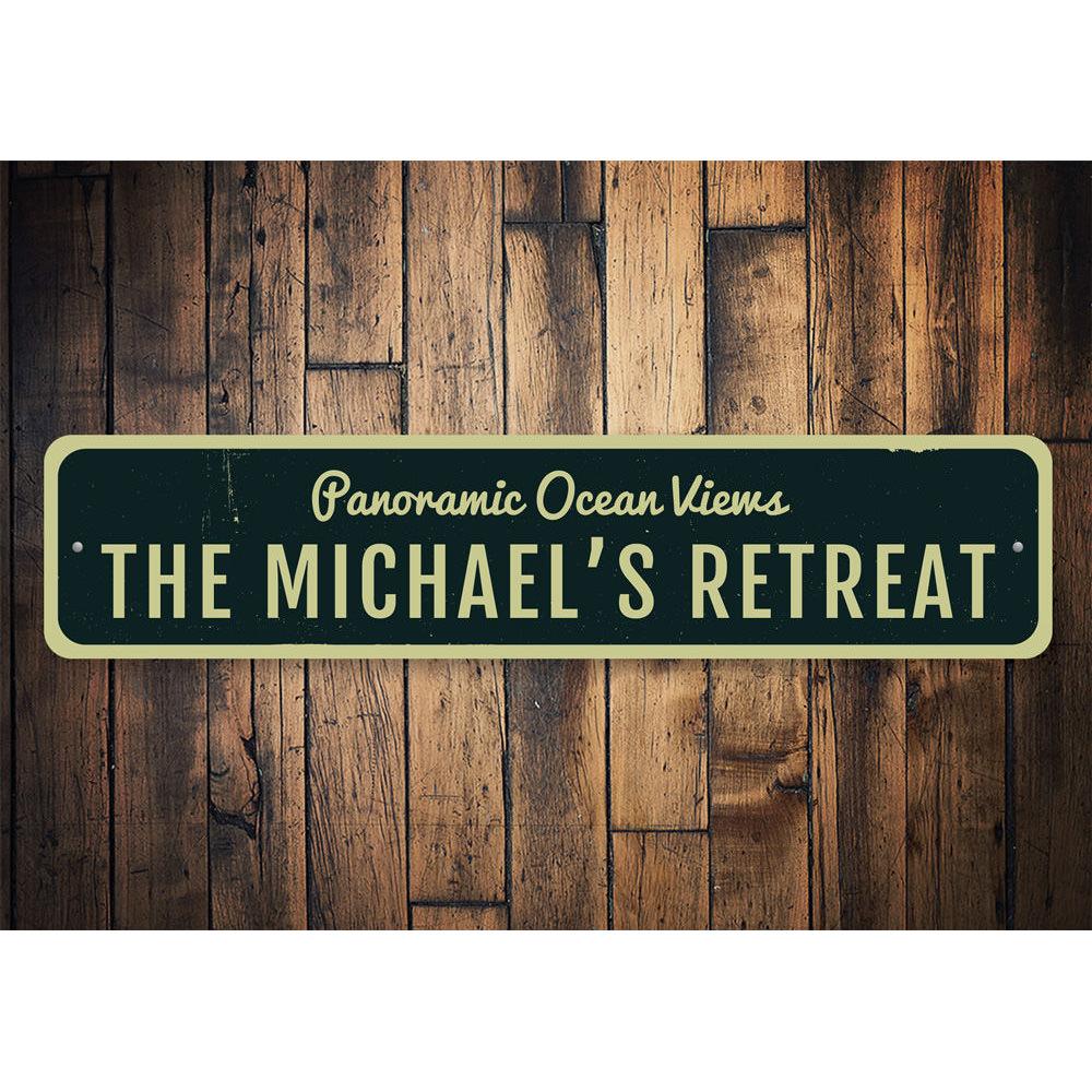 A beautifully designed Panoramic Ocean Views Sign made of high-quality aluminum, showcasing vibrant ocean imagery, perfect for home decor.