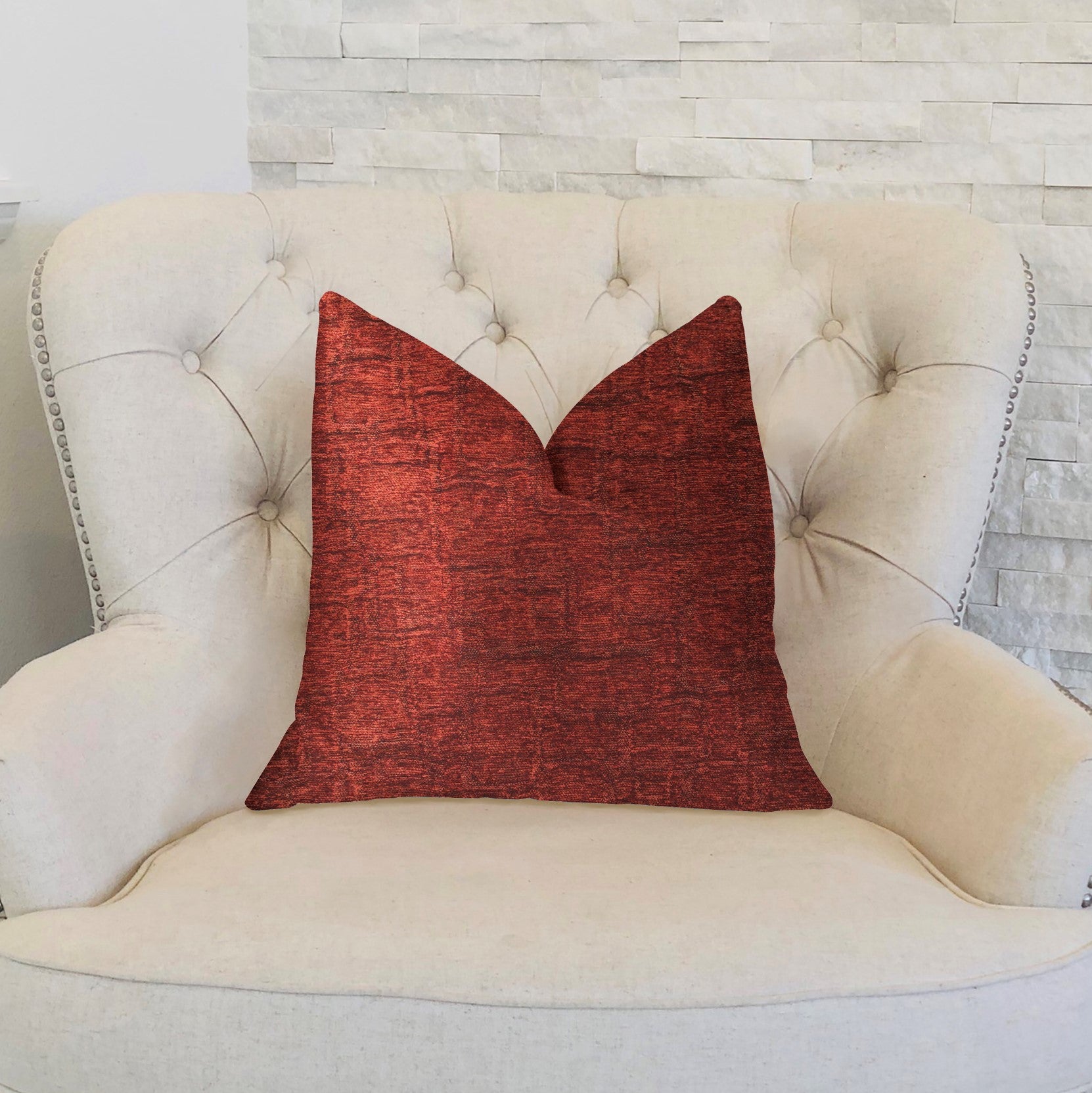 Paprika Jam Burgundy Red Luxury Throw Pillow featuring a rich burgundy color, double-sided design, and invisible zipper for a sleek finish.
