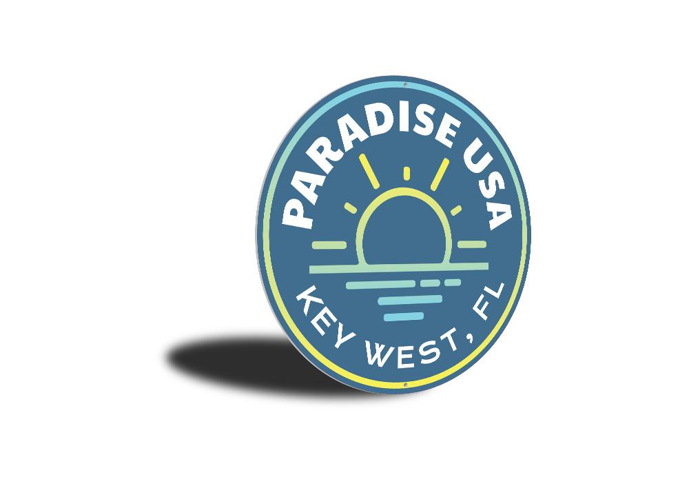 Paradise USA Sunset Sign featuring vibrant colors and beach-themed design, perfect for coastal decor.