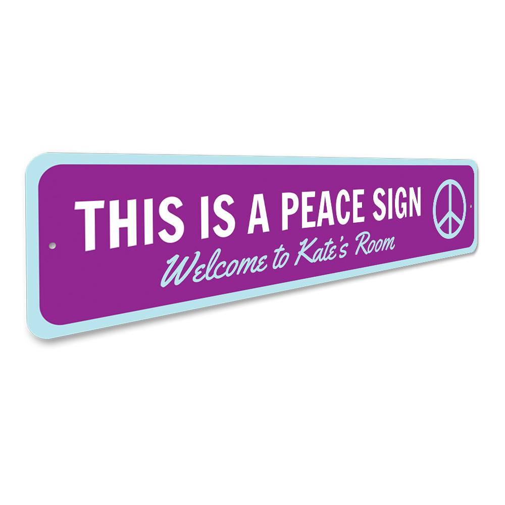 A colorful Peace Sign decorative metal sign, showcasing vibrant colors and unique design, perfect for kids' rooms and personalized gifts.