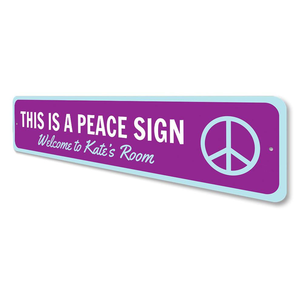 A colorful Peace Sign decorative metal sign, showcasing vibrant colors and unique design, perfect for kids' rooms and personalized gifts.