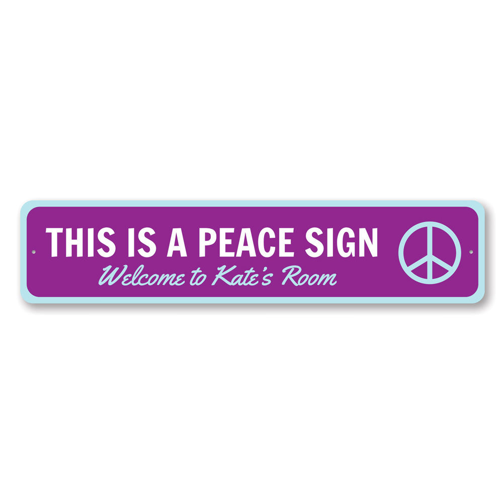 A colorful Peace Sign decorative metal sign, showcasing vibrant colors and unique design, perfect for kids' rooms and personalized gifts.