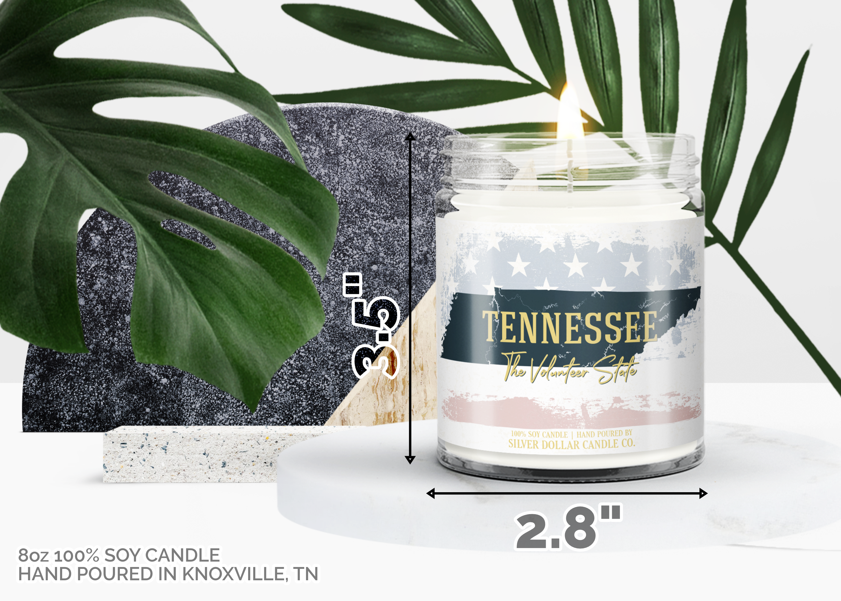 Pennsylvania State Candle, a hand-poured soy candle in a decorative box, featuring a personalized lid option.