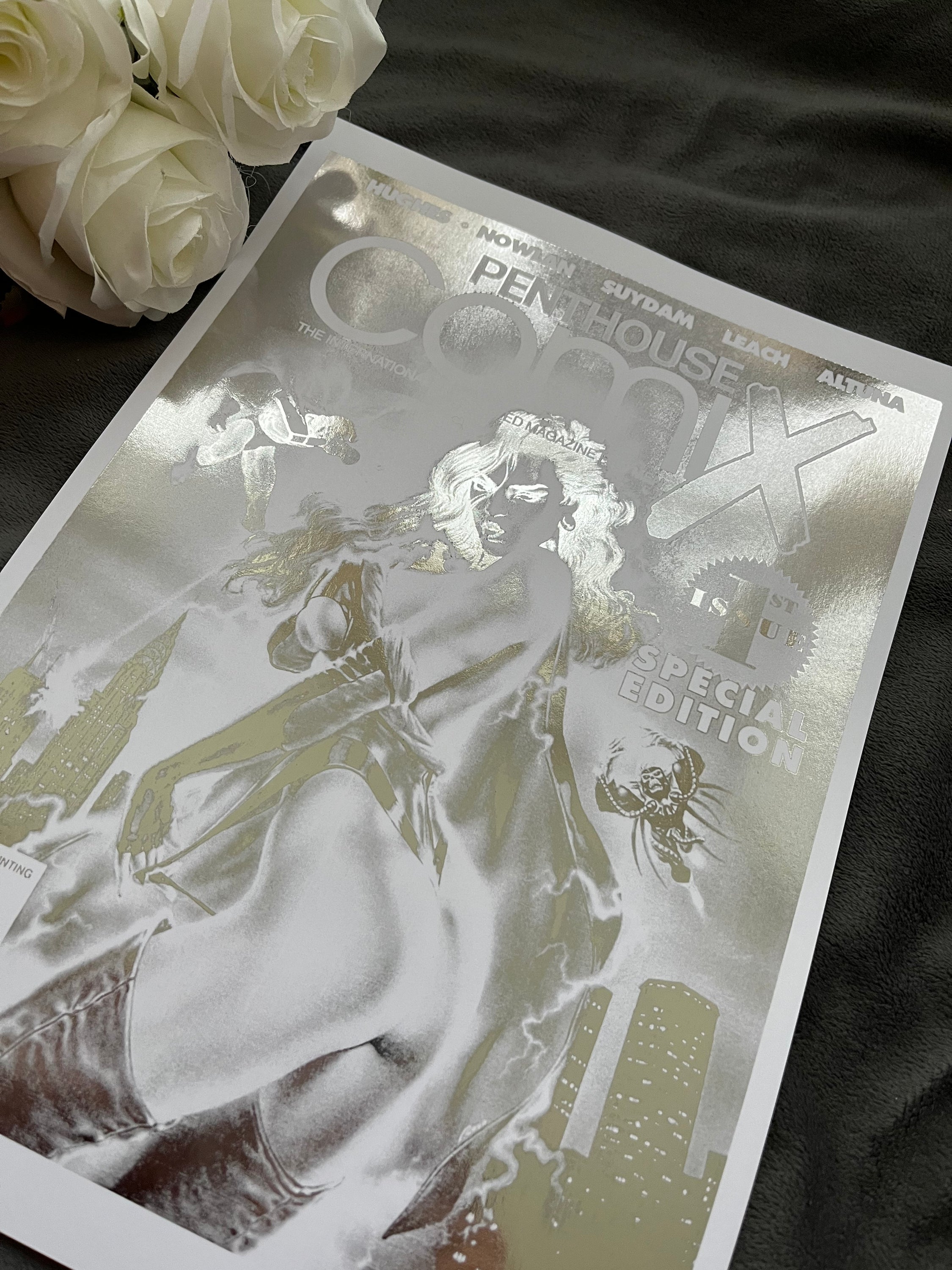 Penthouse Comix Comic Cover Edition 1 featuring silver foil finish, showcasing vibrant artwork and nostalgic design.