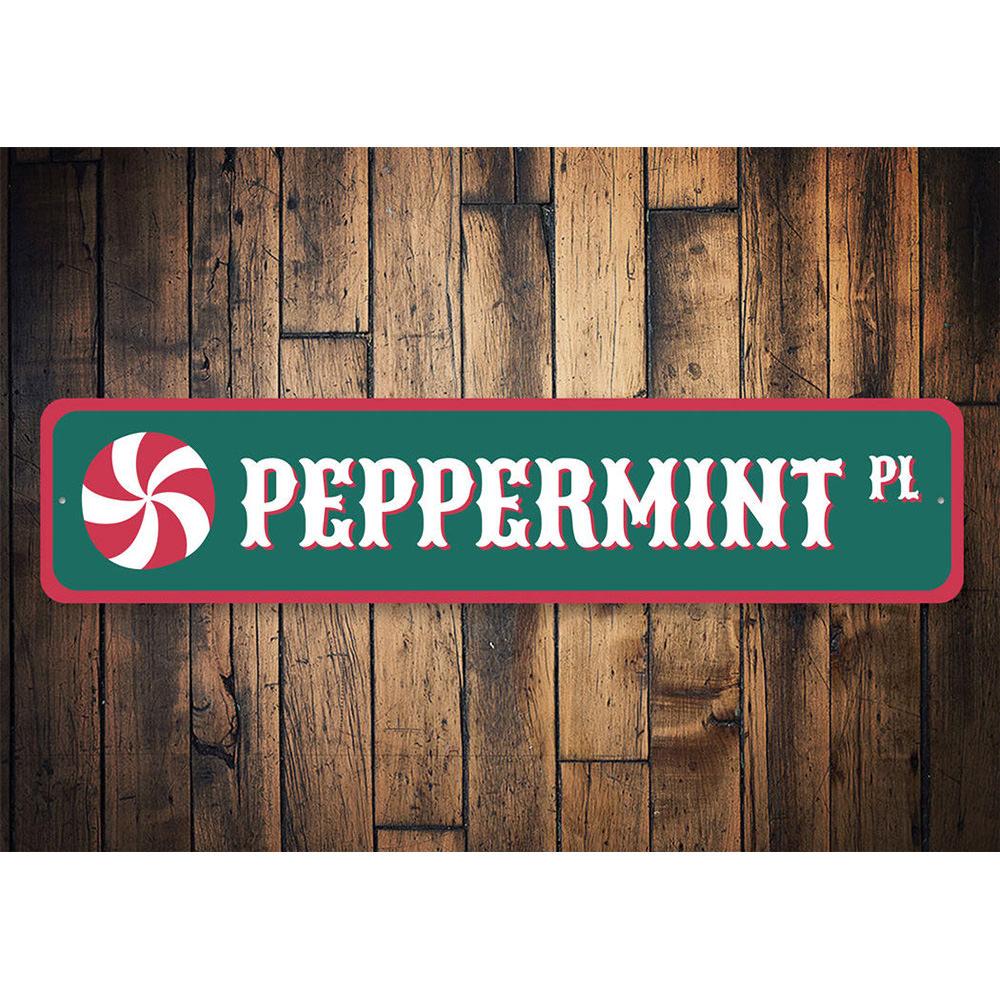 Peppermint Place Christmas Sign featuring festive colors and charming design, perfect for holiday decor.