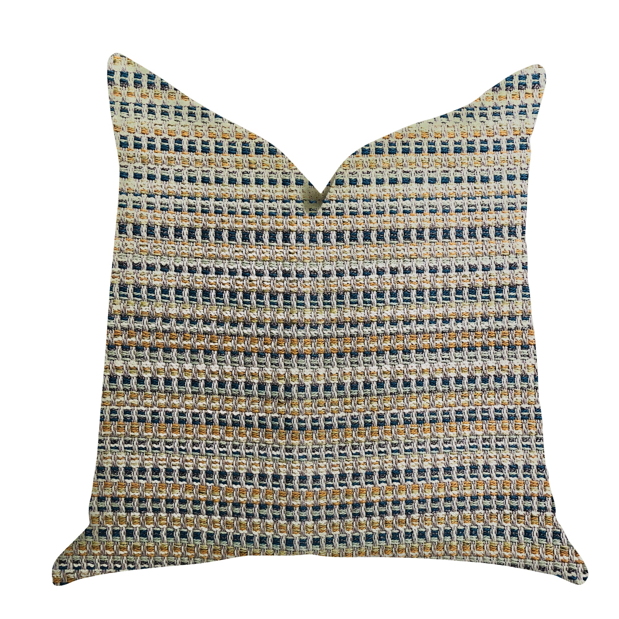 Peyton Braid Luxury Throw Pillow showcasing a stylish braid pattern in beige, blue, and brown colors, with an invisible zipper and double-sided design.