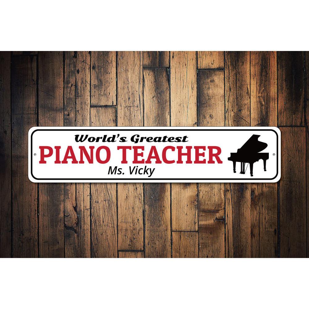Customizable Piano Teacher Sign made of high-quality aluminum, featuring elegant design suitable for music lovers.