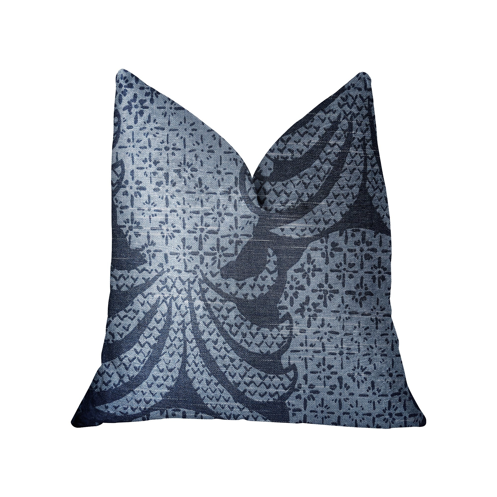 Pineapple Crush Blue and Black Luxury Throw Pillow showcasing a modern design with a vibrant pattern, featuring an invisible zipper and double-sided fabric.