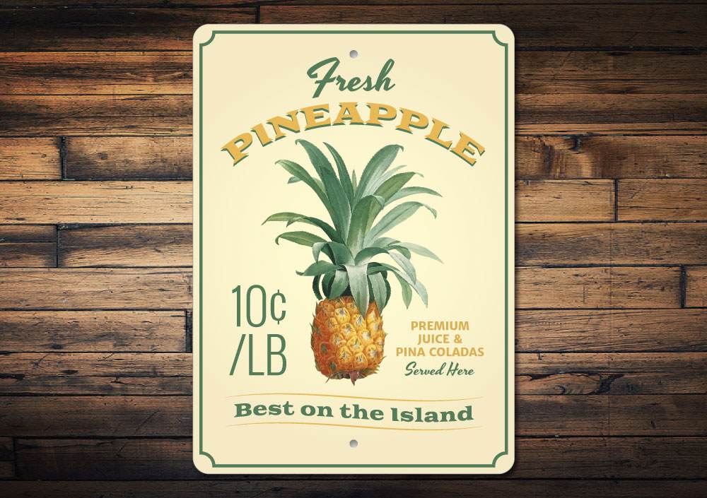 A vibrant Pineapple Sign made of high-quality aluminum, featuring a colorful design perfect for decoration.