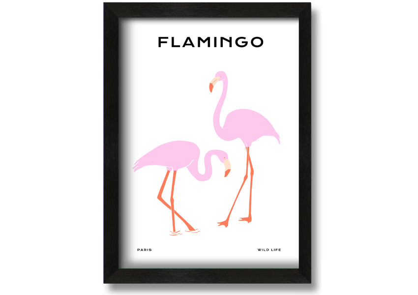 A vibrant Pink Flamingo framed print showcasing a beautiful flamingo design, ready to hang.