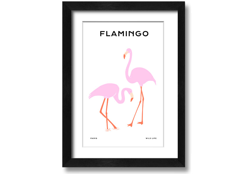 A vibrant Pink Flamingo framed print showcasing a beautiful flamingo design, ready to hang.