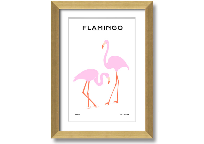 A vibrant Pink Flamingo framed print showcasing a beautiful flamingo design, ready to hang.