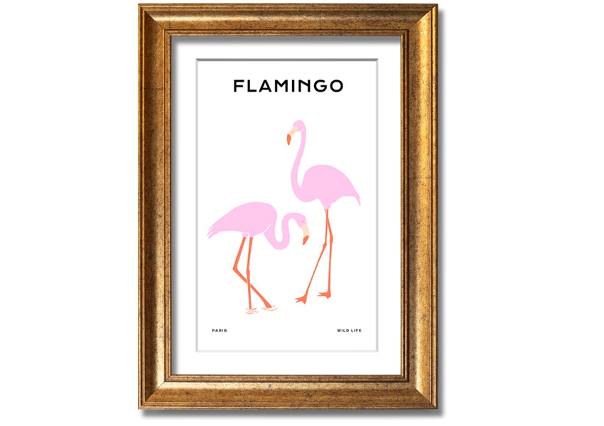 A vibrant Pink Flamingo framed print showcasing a beautiful flamingo design, ready to hang.