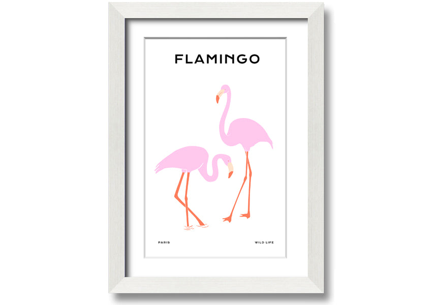 A vibrant Pink Flamingo framed print showcasing a beautiful flamingo design, ready to hang.