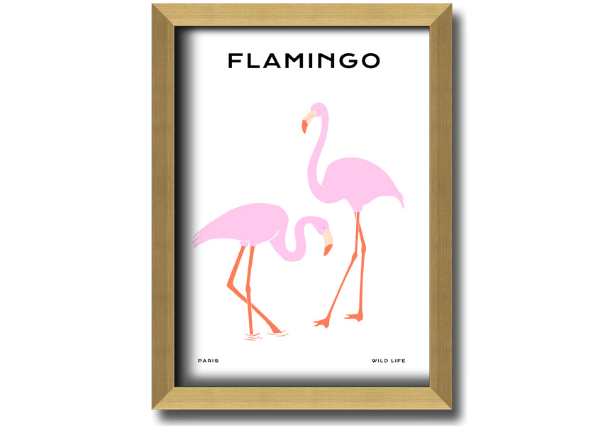 A vibrant Pink Flamingo framed print showcasing a beautiful flamingo design, ready to hang.