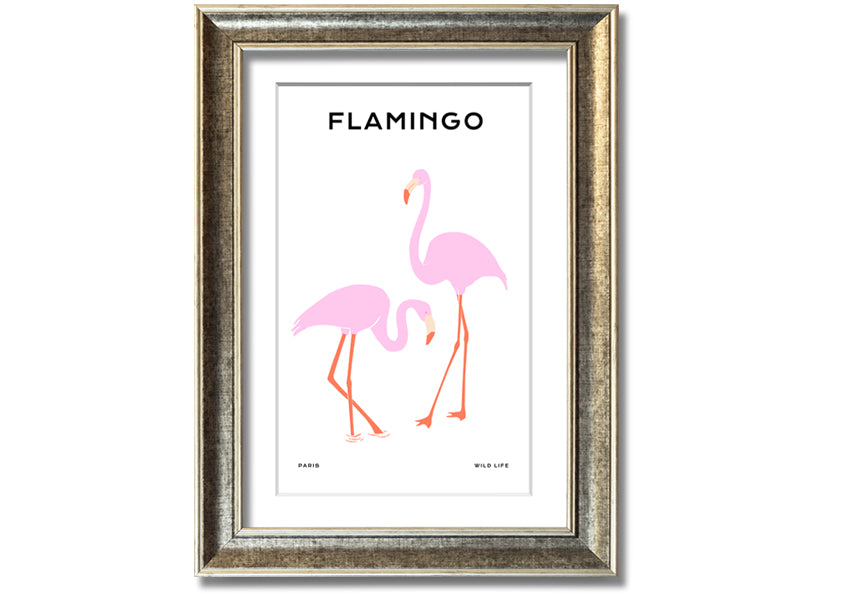 A vibrant Pink Flamingo framed print showcasing a beautiful flamingo design, ready to hang.