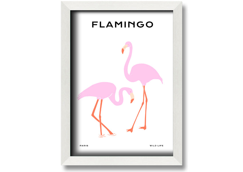 A vibrant Pink Flamingo framed print showcasing a beautiful flamingo design, ready to hang.