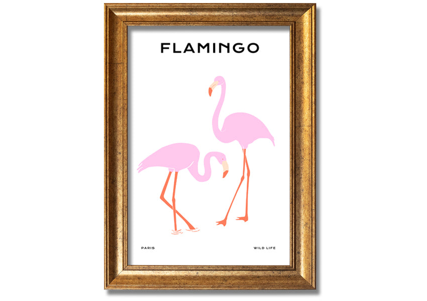A vibrant Pink Flamingo framed print showcasing a beautiful flamingo design, ready to hang.