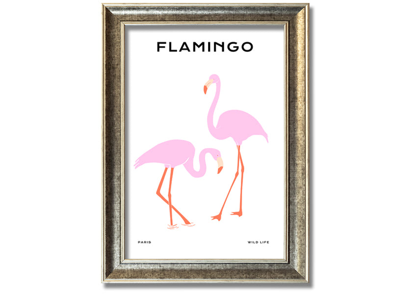 A vibrant Pink Flamingo framed print showcasing a beautiful flamingo design, ready to hang.