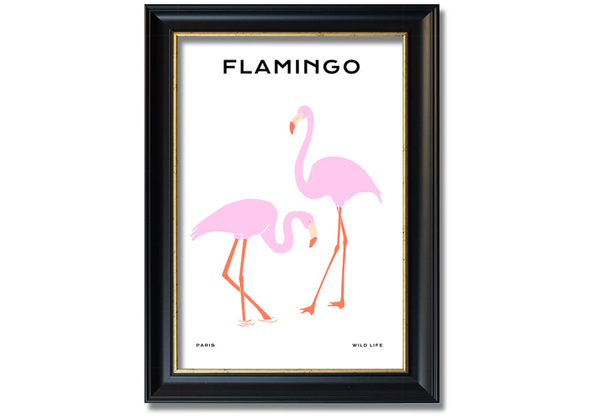 A vibrant Pink Flamingo framed print showcasing a beautiful flamingo design, ready to hang.
