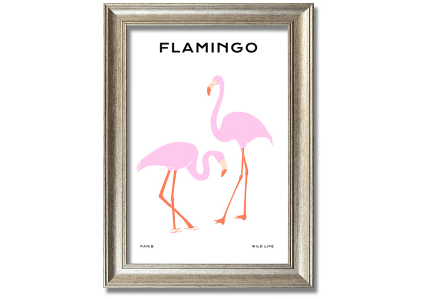 A vibrant Pink Flamingo framed print showcasing a beautiful flamingo design, ready to hang.