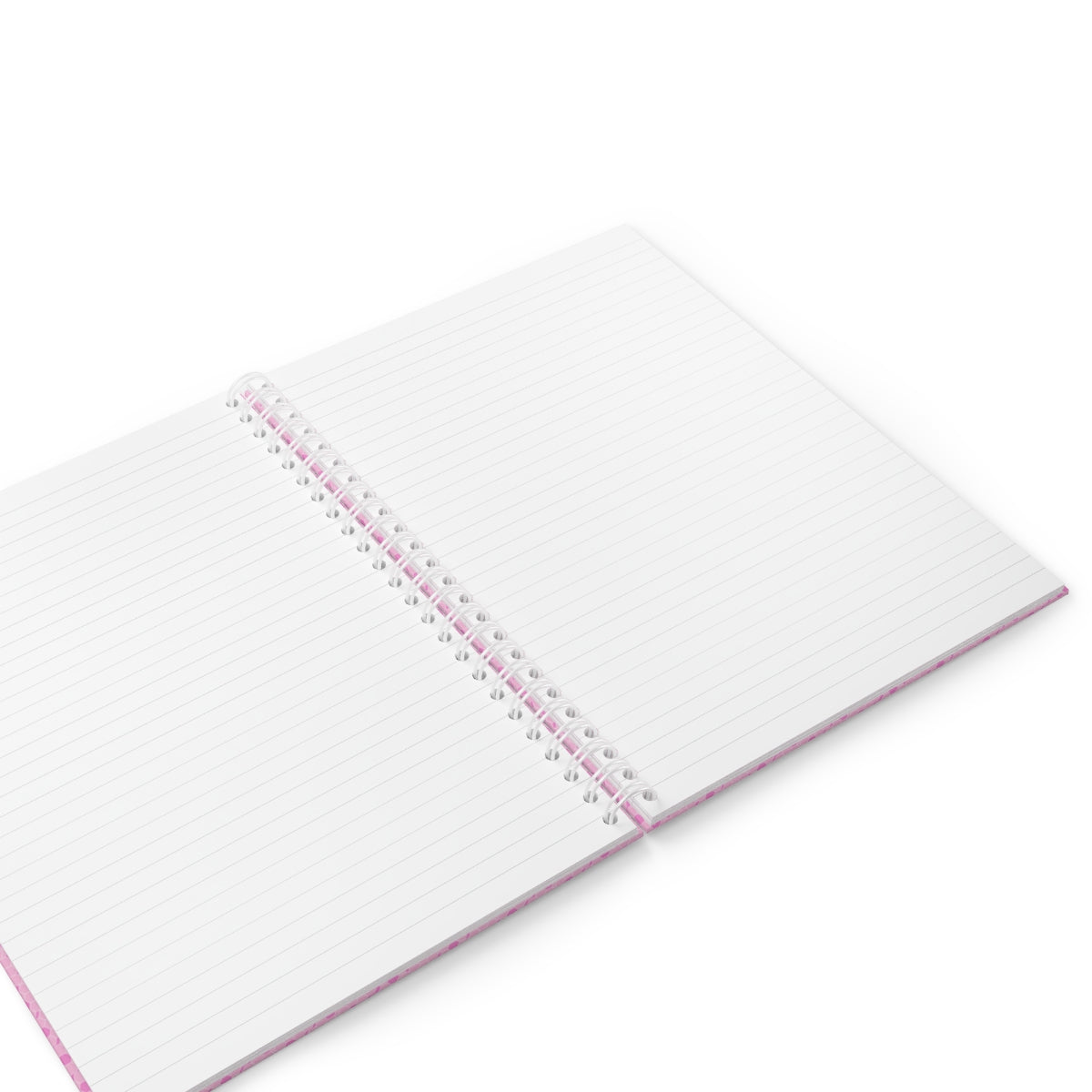 A stylish pink spiral notebook with customizable covers and wide-ruled pages, perfect for journaling and note-taking.