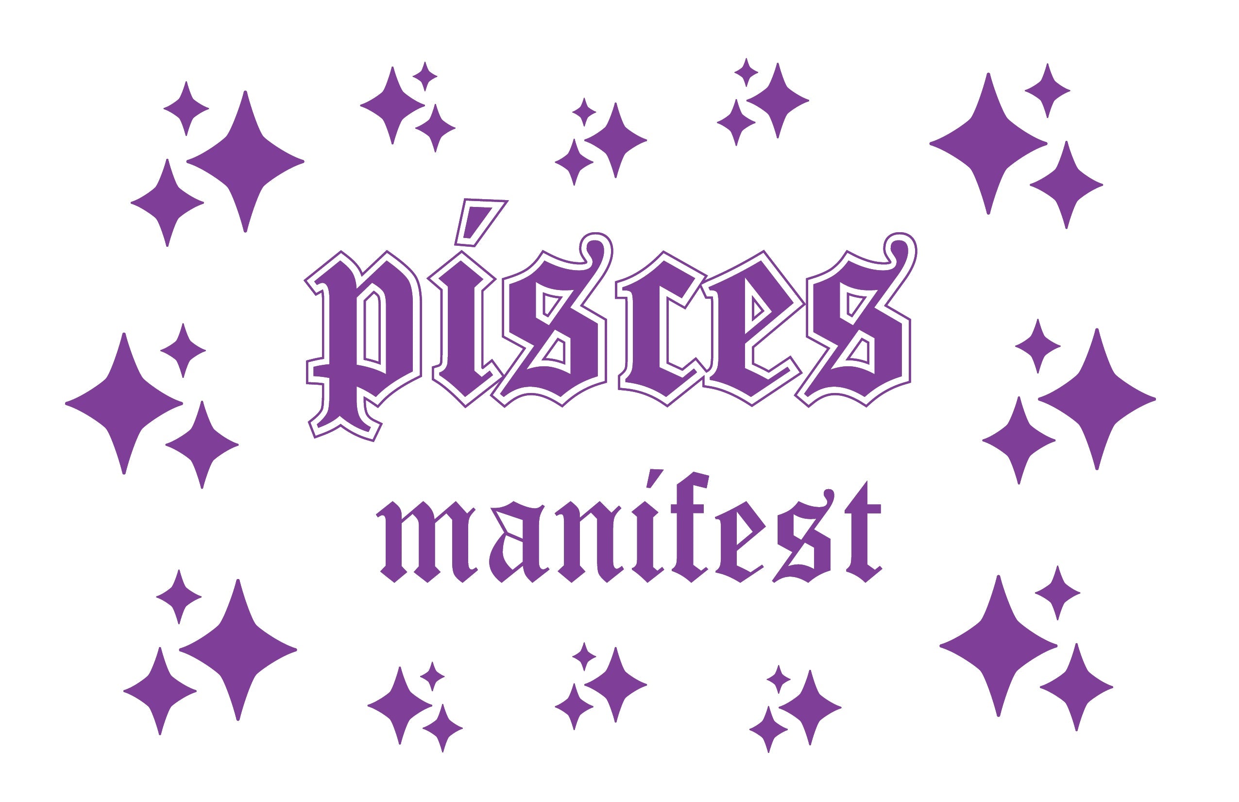 A collection of 14 Pisces Horoscope mirror stickers on an 11x17 vinyl sheet, featuring whimsical designs and vibrant colors.