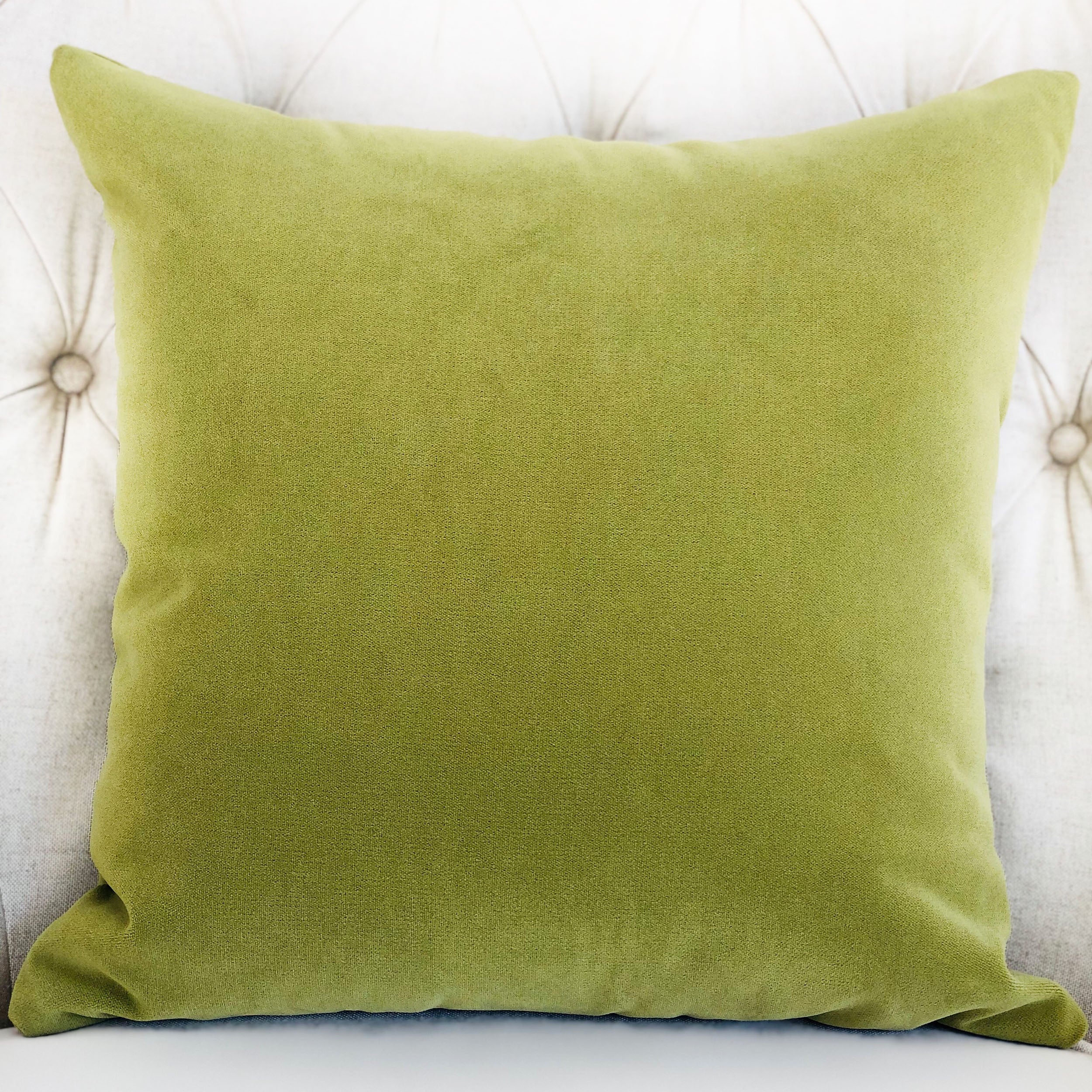 Pistachio Love Green Handmade Luxury Pillow featuring a rich green color, double-sided design, and invisible zipper closure, crafted from 100% cotton.