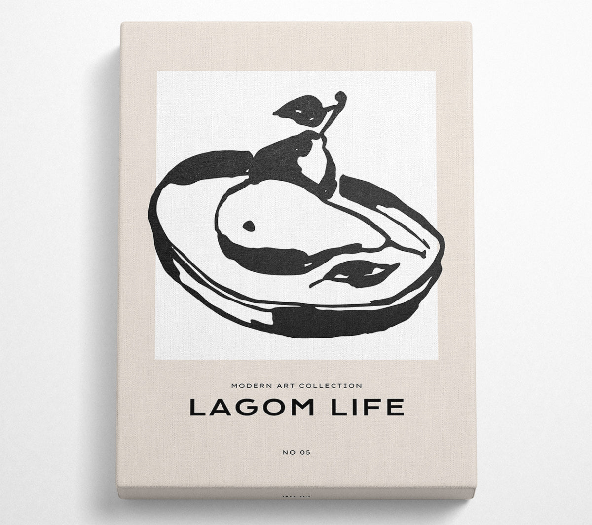 A beautifully printed canvas artwork featuring a plate of pears, mounted on a sturdy box frame, ready to hang.