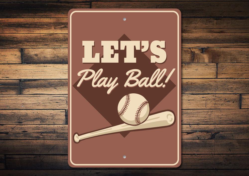 Customizable Play Ball Sign made from high-quality aluminum, perfect for game rooms and man caves.