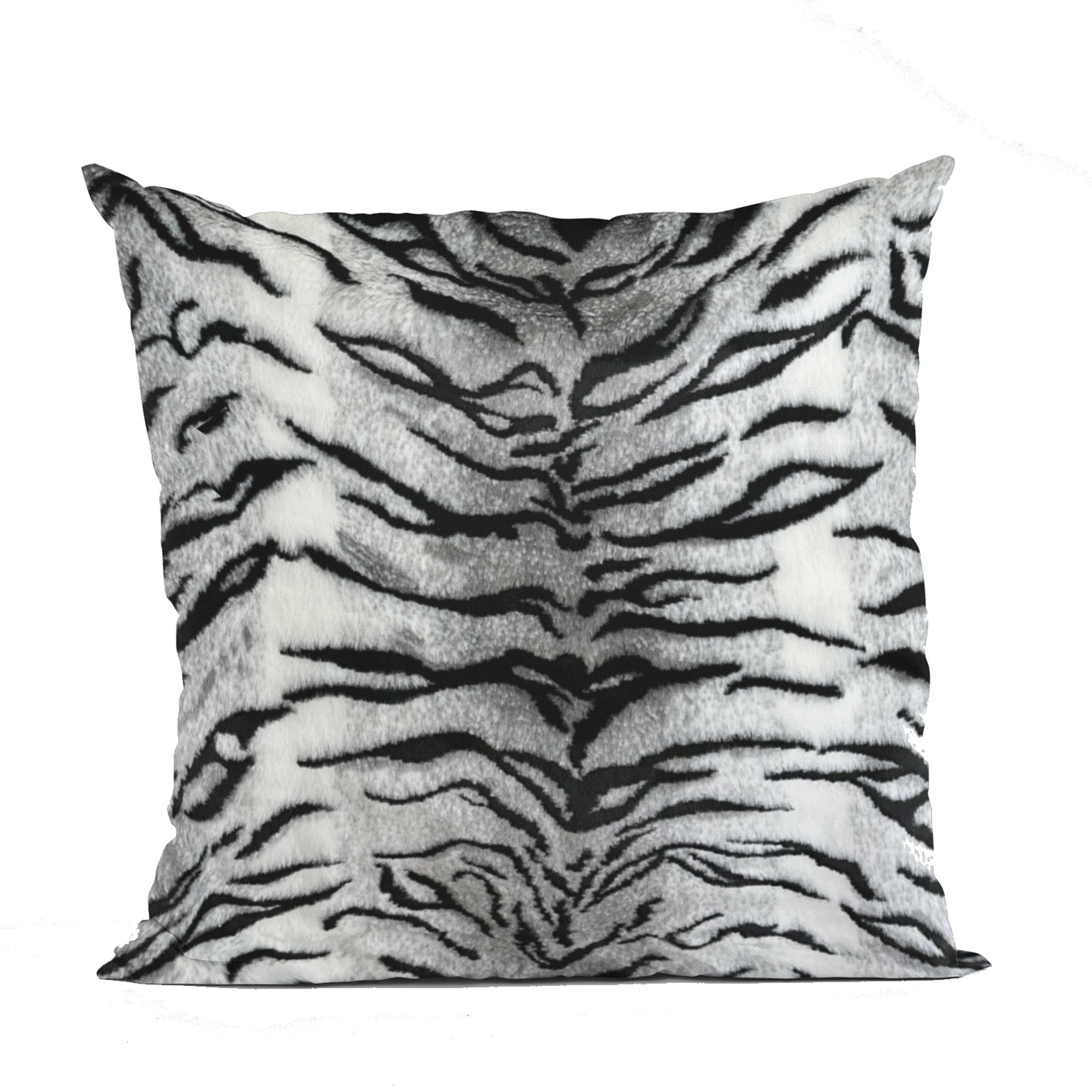 Plutus Black and White Zebra Faux Fur Luxury Throw Pillow showcasing elegant zebra pattern and invisible zipper closure.