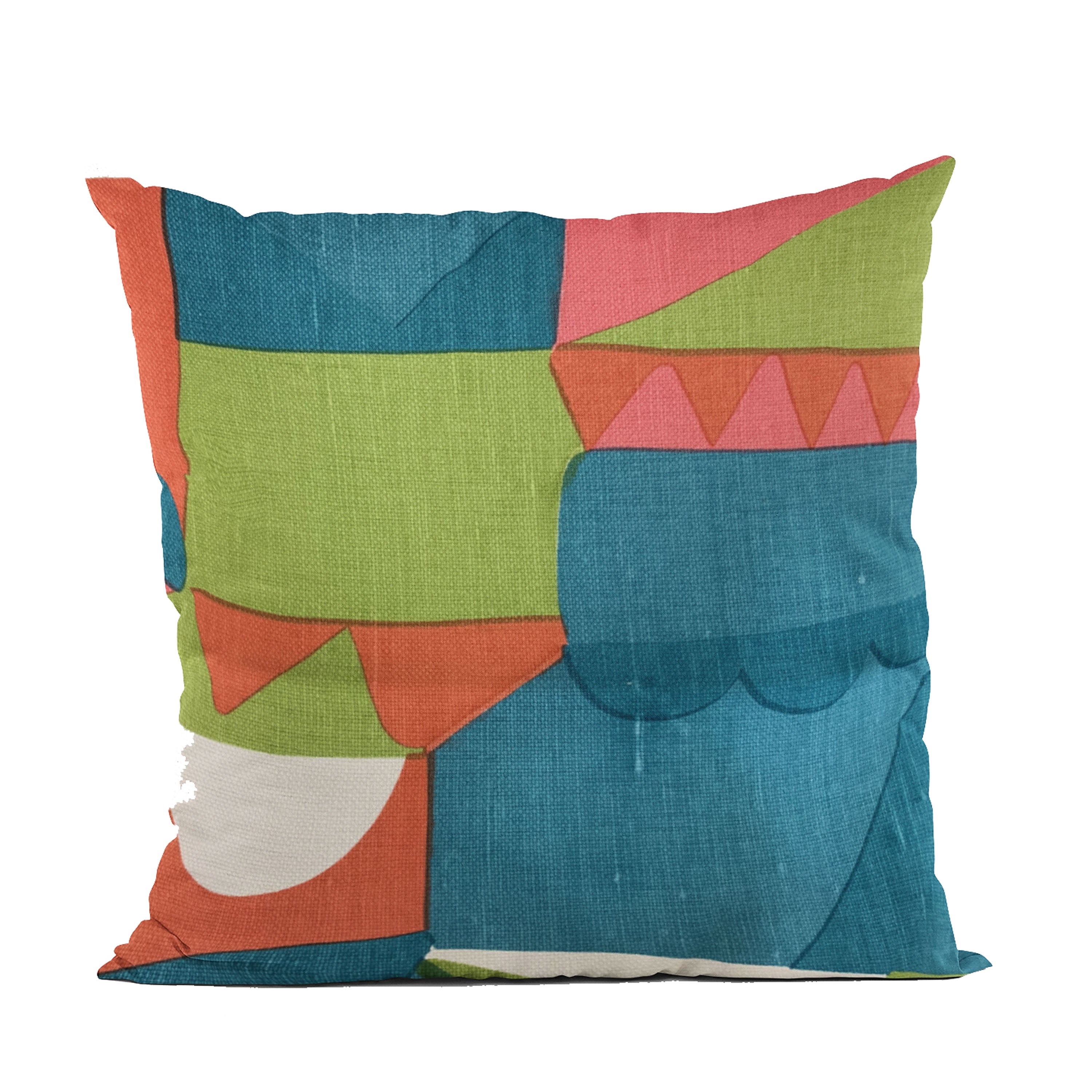 Plutus Blue Dino Graphic Print Luxury Throw Pillow featuring a vibrant blue dinosaur design on a soft cotton-linen blend fabric.