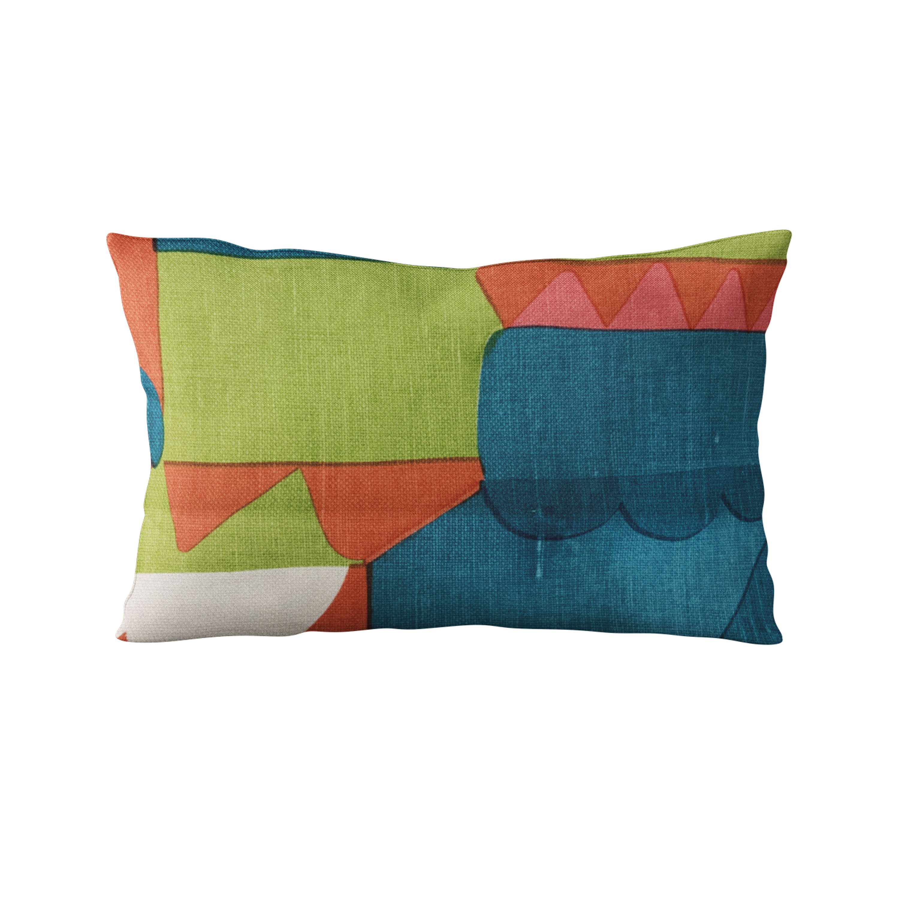 Plutus Blue Dino Graphic Print Luxury Throw Pillow featuring a vibrant blue dinosaur design on a soft cotton-linen blend fabric.