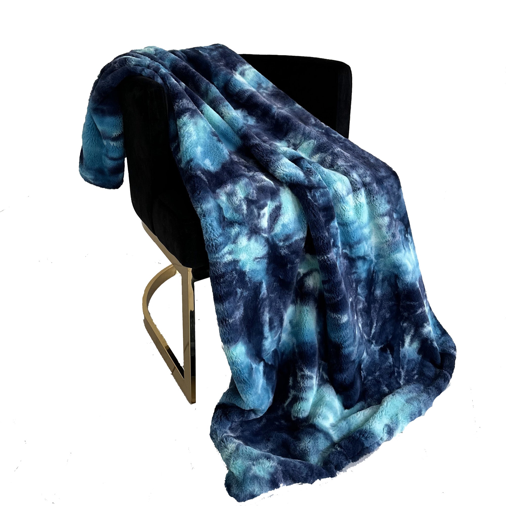Plutus Blue Fureal Faux Fur Luxury Throw Blanket showcasing its plush texture and elegant blue color, perfect for cozying up.