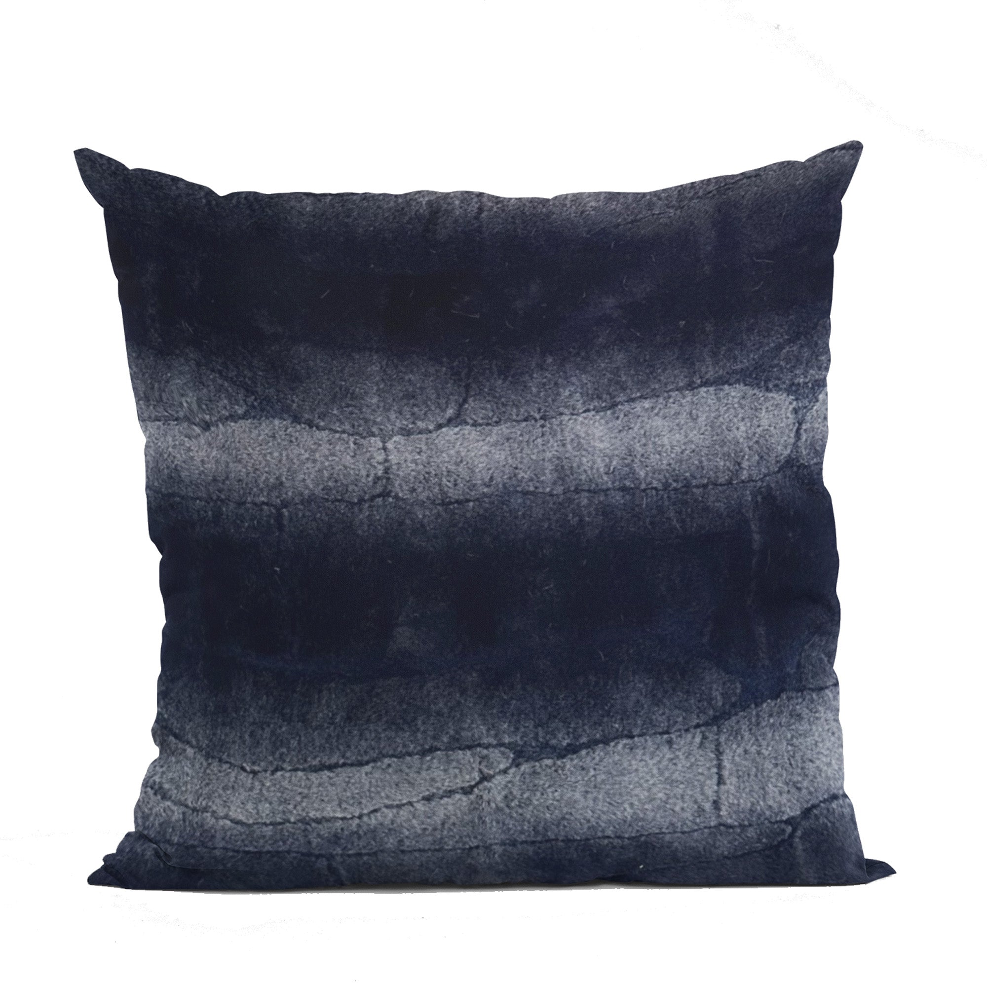 Plutus Blue Ink Faux Fur Luxury Throw Pillow showcasing its plush texture and elegant design.