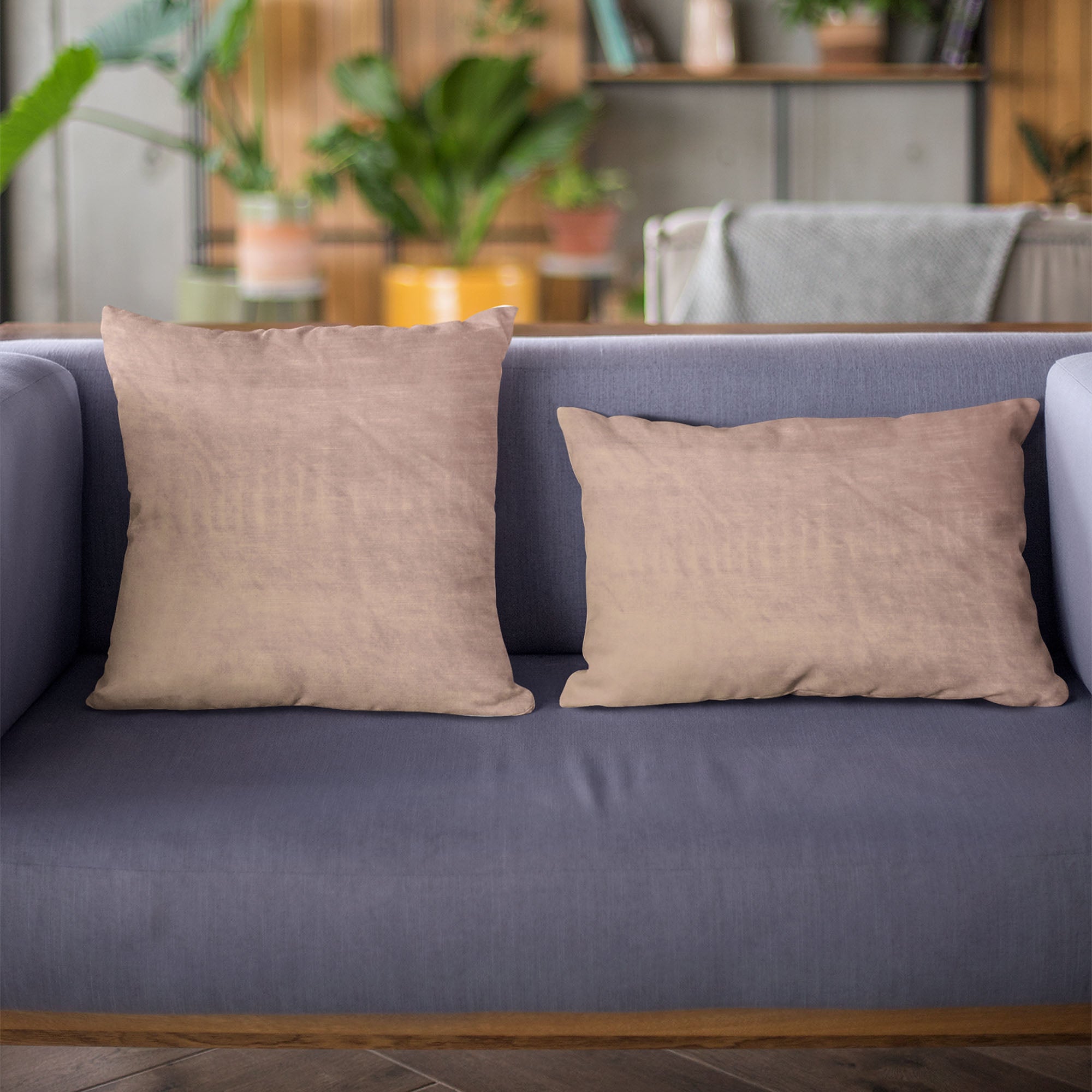 Plutus Blush Lux Velvet Throw Pillow showcasing shiny velvet texture and elegant blush color, perfect for home decor.