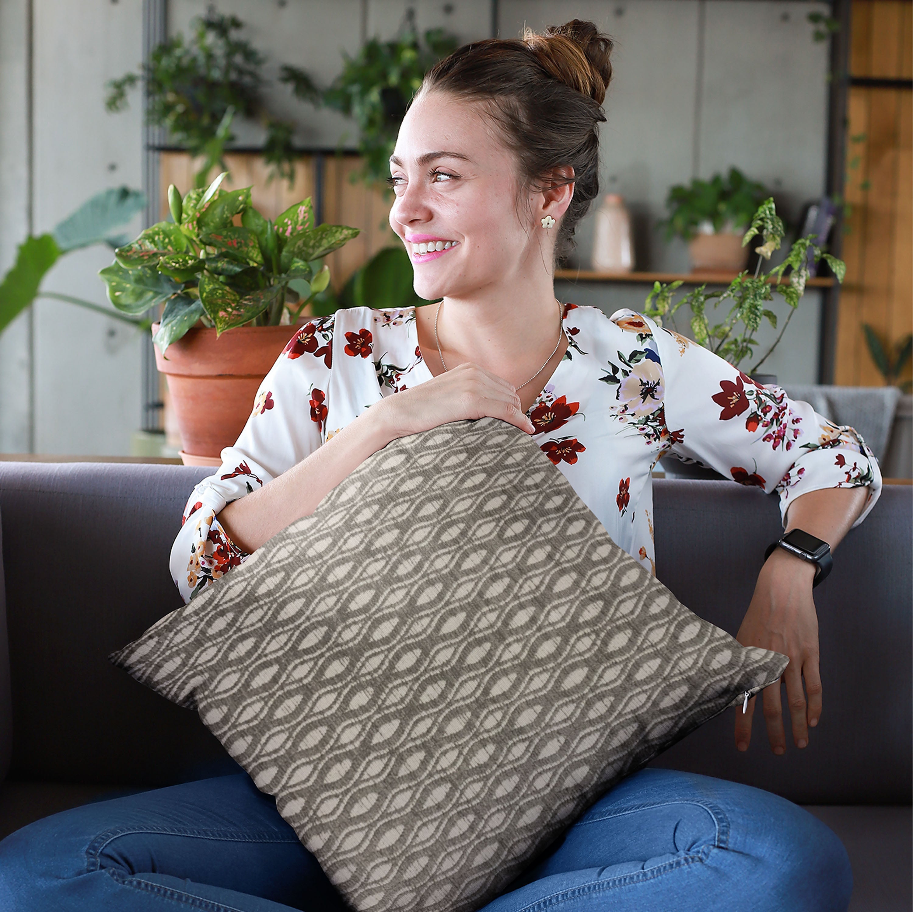 Plutus Brown Bites Dot Luxury Throw Pillow featuring a trendy dot pattern in rich brown color, handmade in the USA with high-quality fabric.