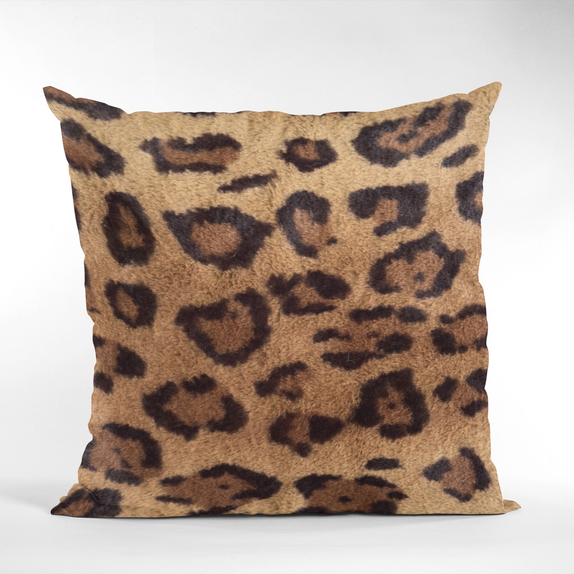 Plutus Brown Jaguar Animal Faux Fur Luxury Throw Pillow showcasing its rich brown color and luxurious faux fur texture, perfect for elegant home decor.