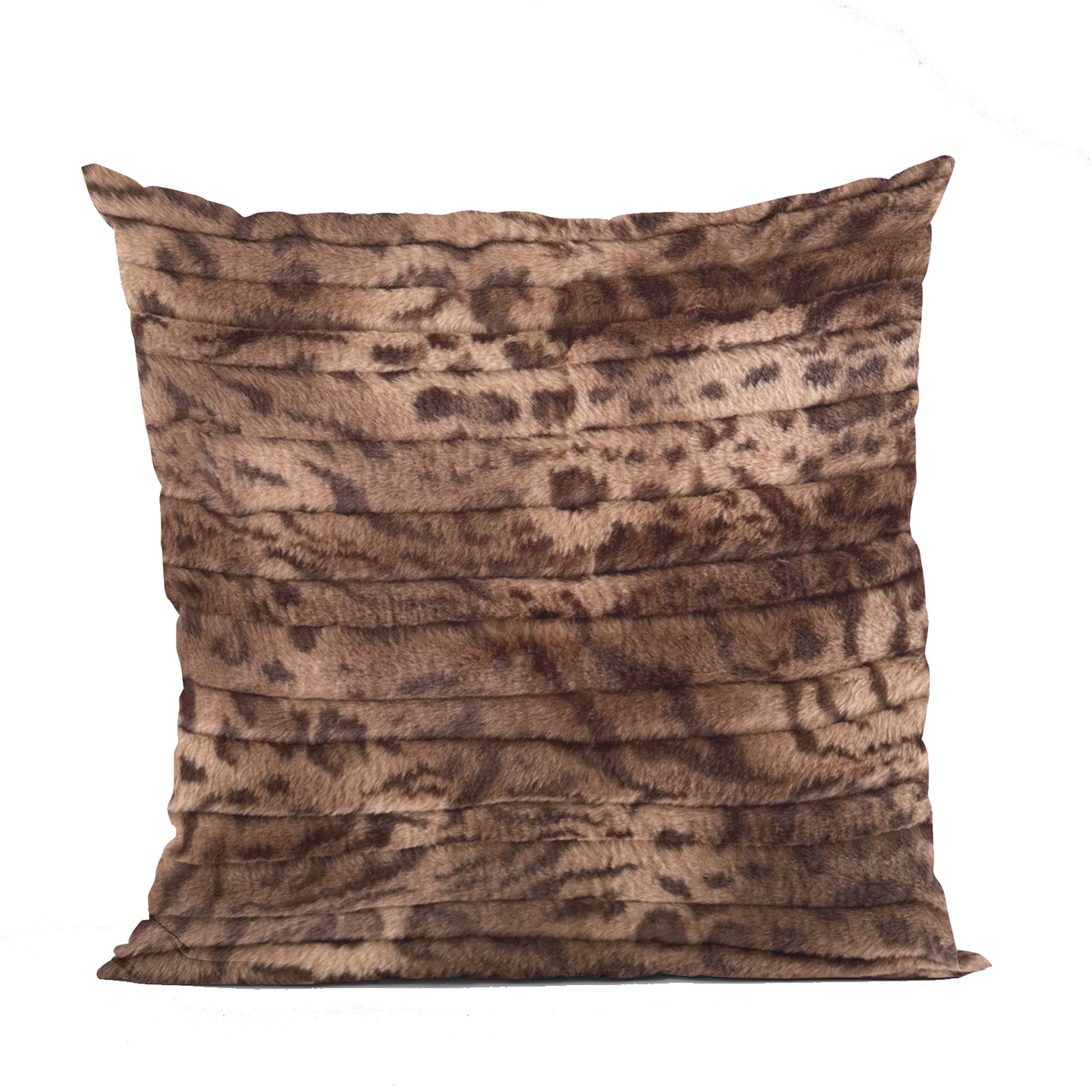 Plutus Brown Luxe Lash Faux Fur Luxury Throw Pillow showcasing its rich brown color and plush texture, perfect for home decor.