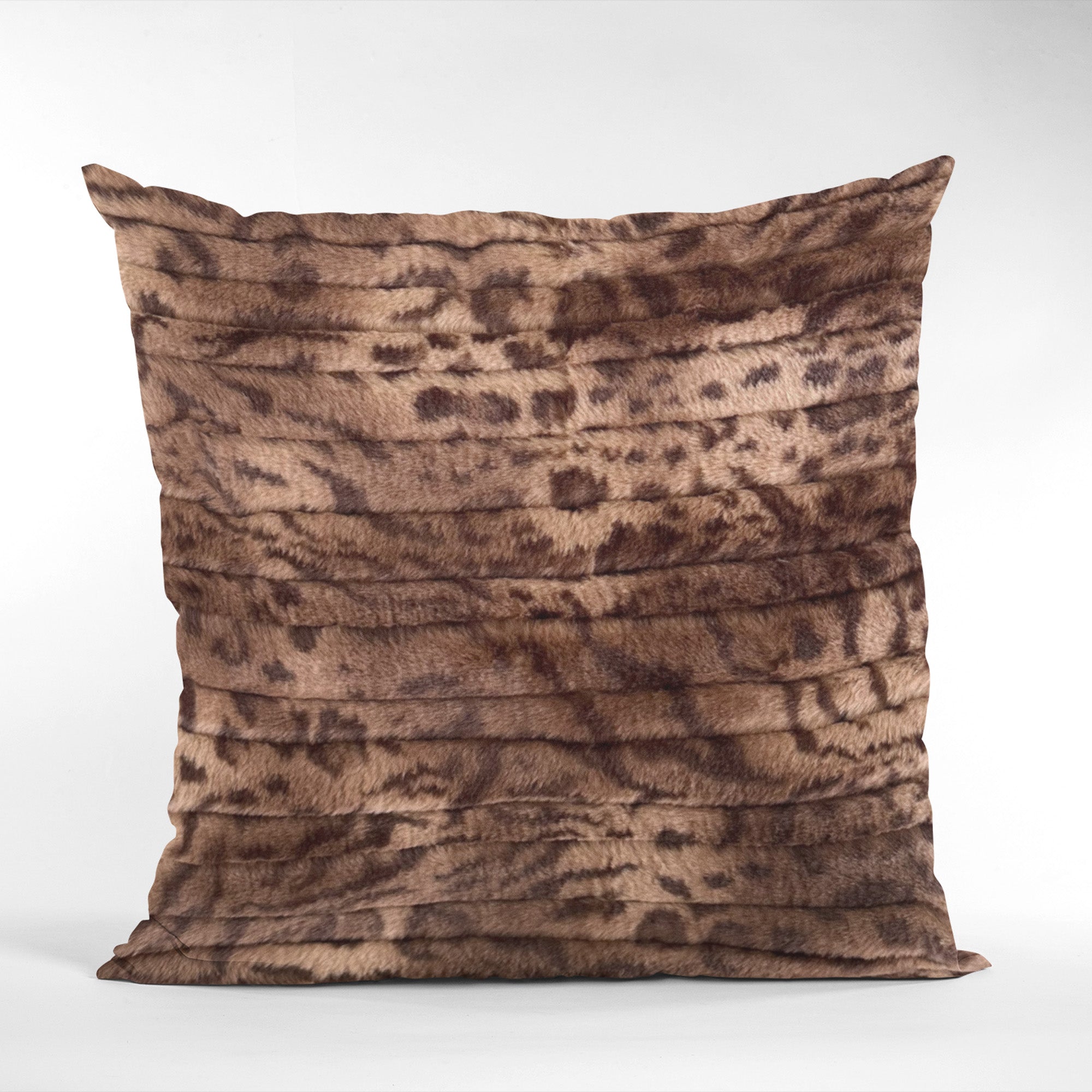 Plutus Brown Luxe Lash Faux Fur Luxury Throw Pillow showcasing its rich brown color and plush texture, perfect for home decor.