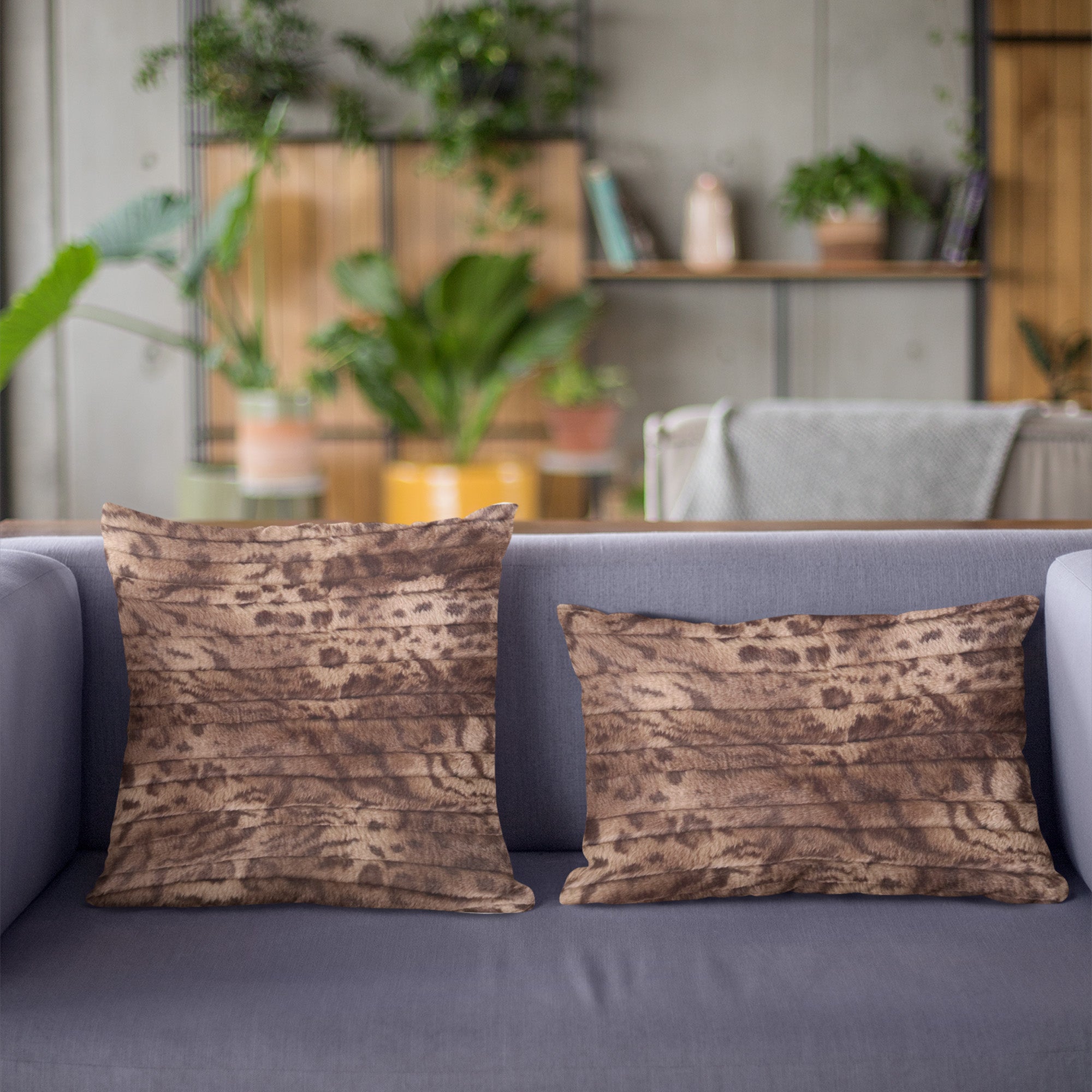 Plutus Brown Luxe Lash Faux Fur Luxury Throw Pillow showcasing its rich brown color and plush texture, perfect for home decor.