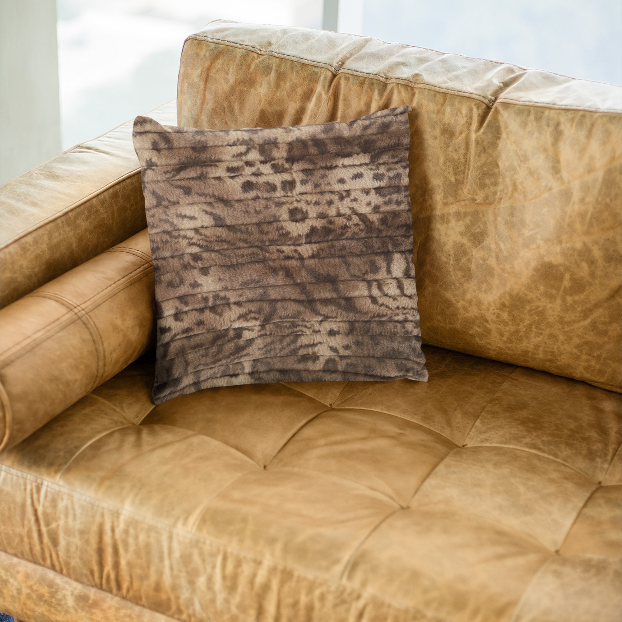 Plutus Brown Luxe Lash Faux Fur Luxury Throw Pillow showcasing its rich brown color and plush texture, perfect for home decor.