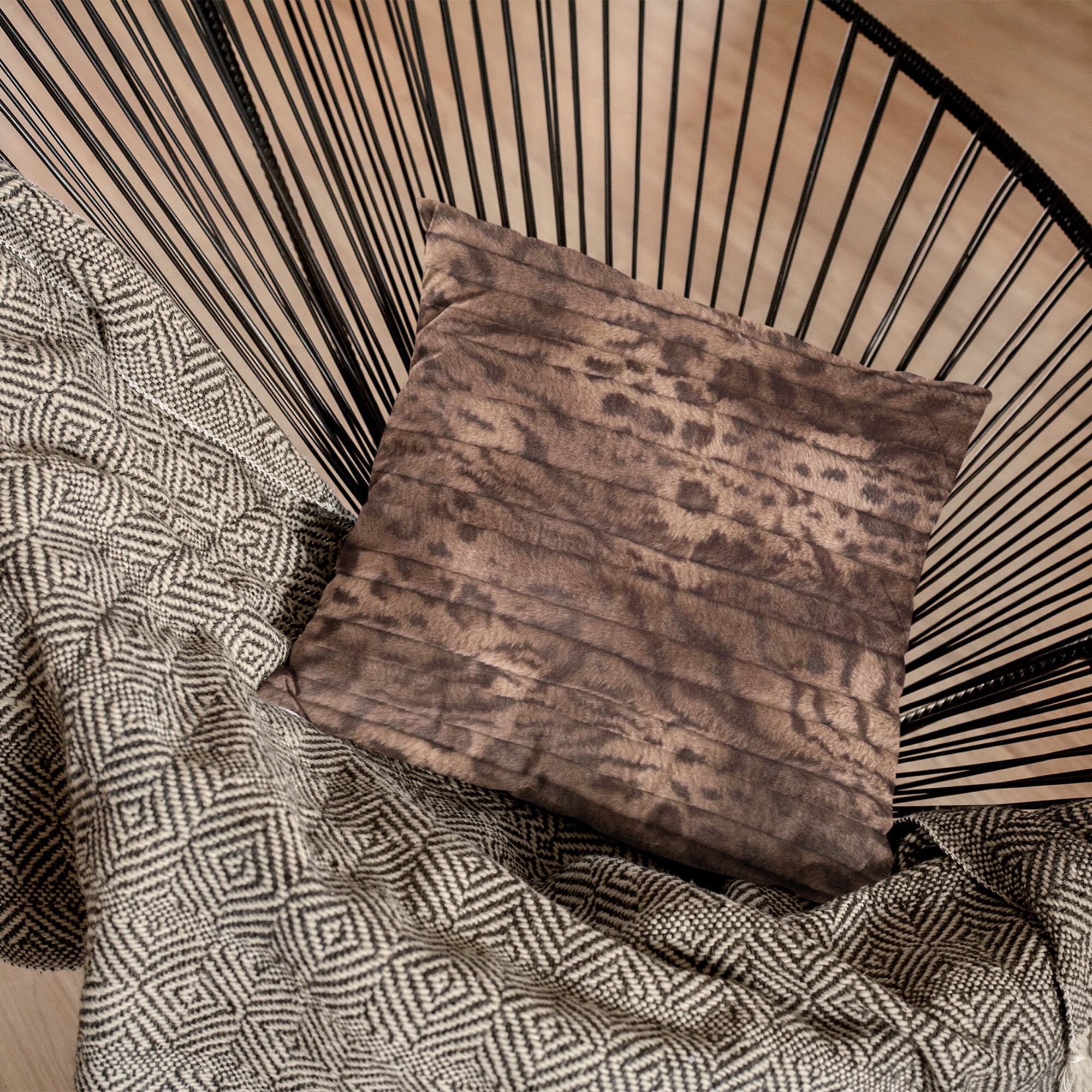 Plutus Brown Luxe Lash Faux Fur Luxury Throw Pillow showcasing its rich brown color and plush texture, perfect for home decor.