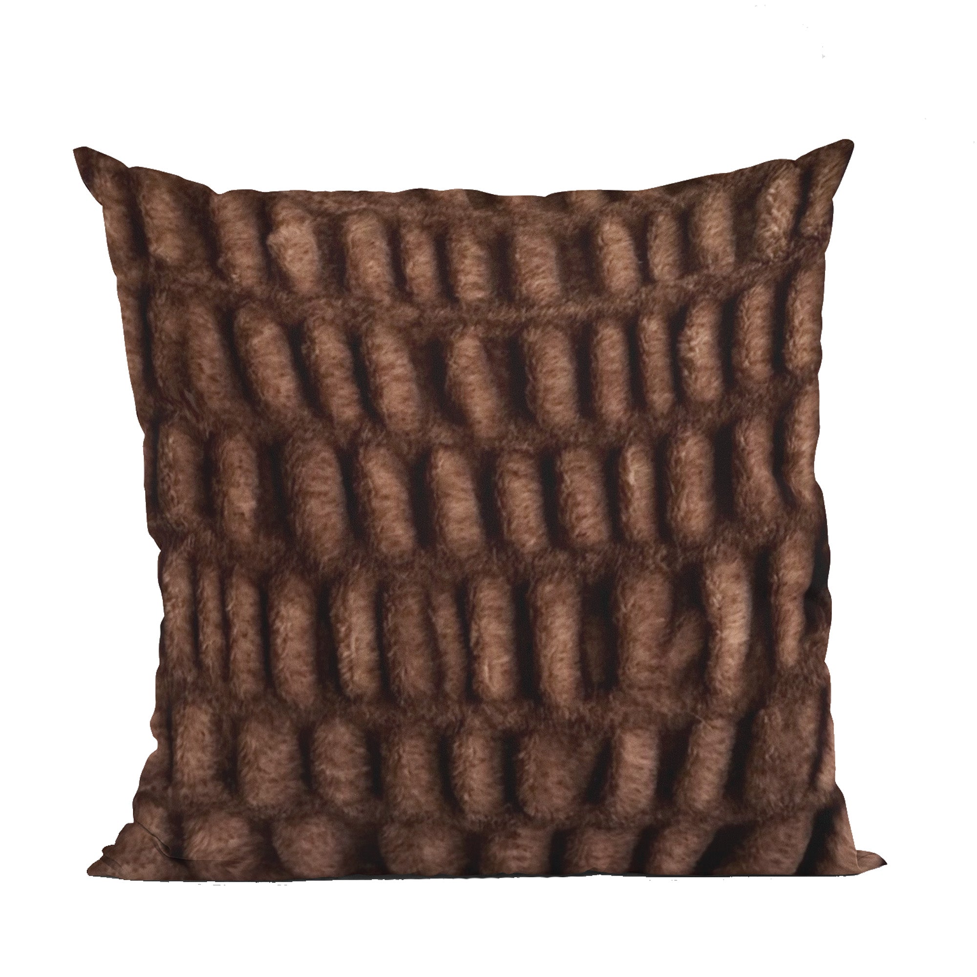 Plutus Brown Plush Pelt Faux Fur Luxury Throw Pillow showcasing its rich brown color and soft texture, perfect for home decor.