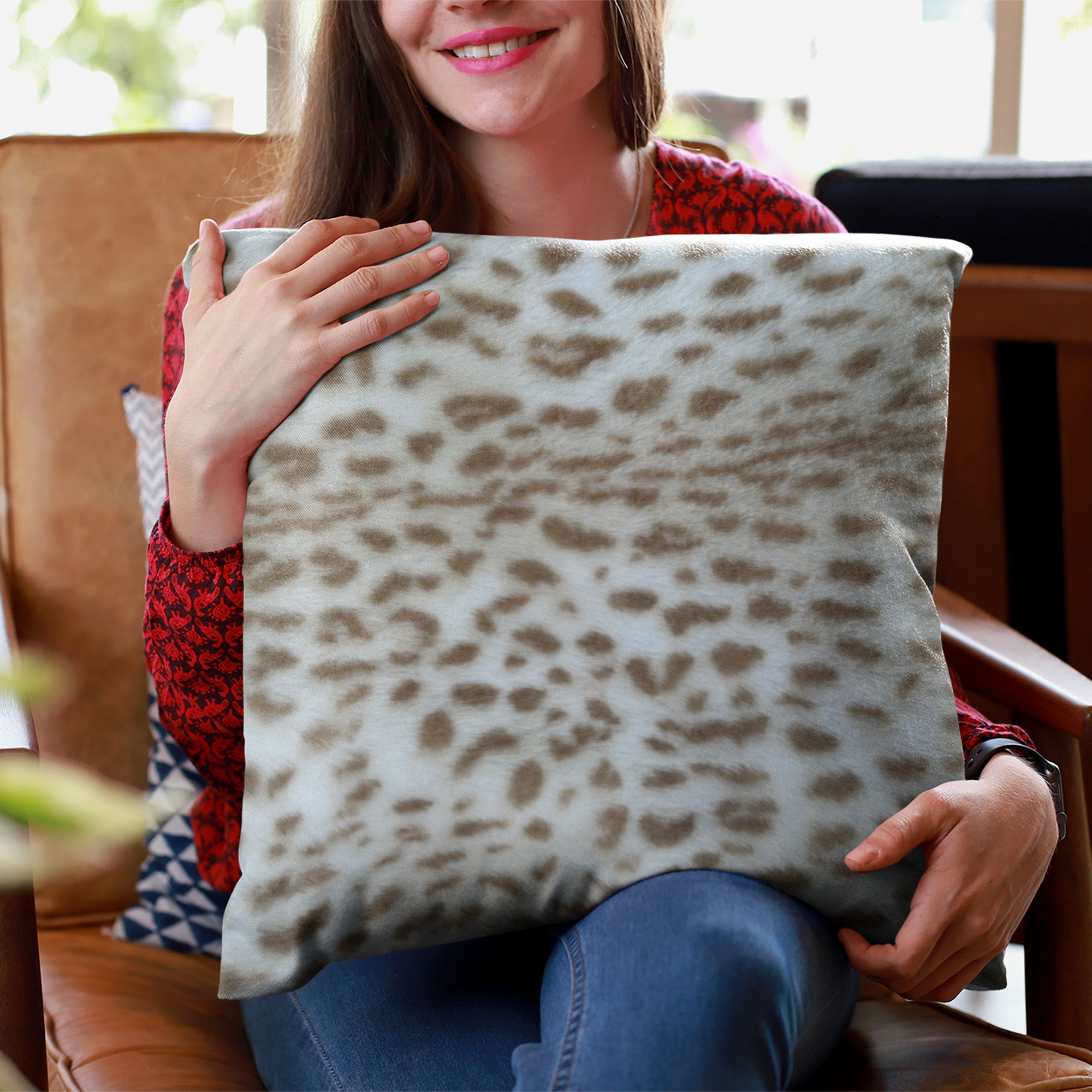 Plutus Brown Taupe Savannah Cat Faux Fur Luxury Throw Pillow showcasing plush texture and elegant design.