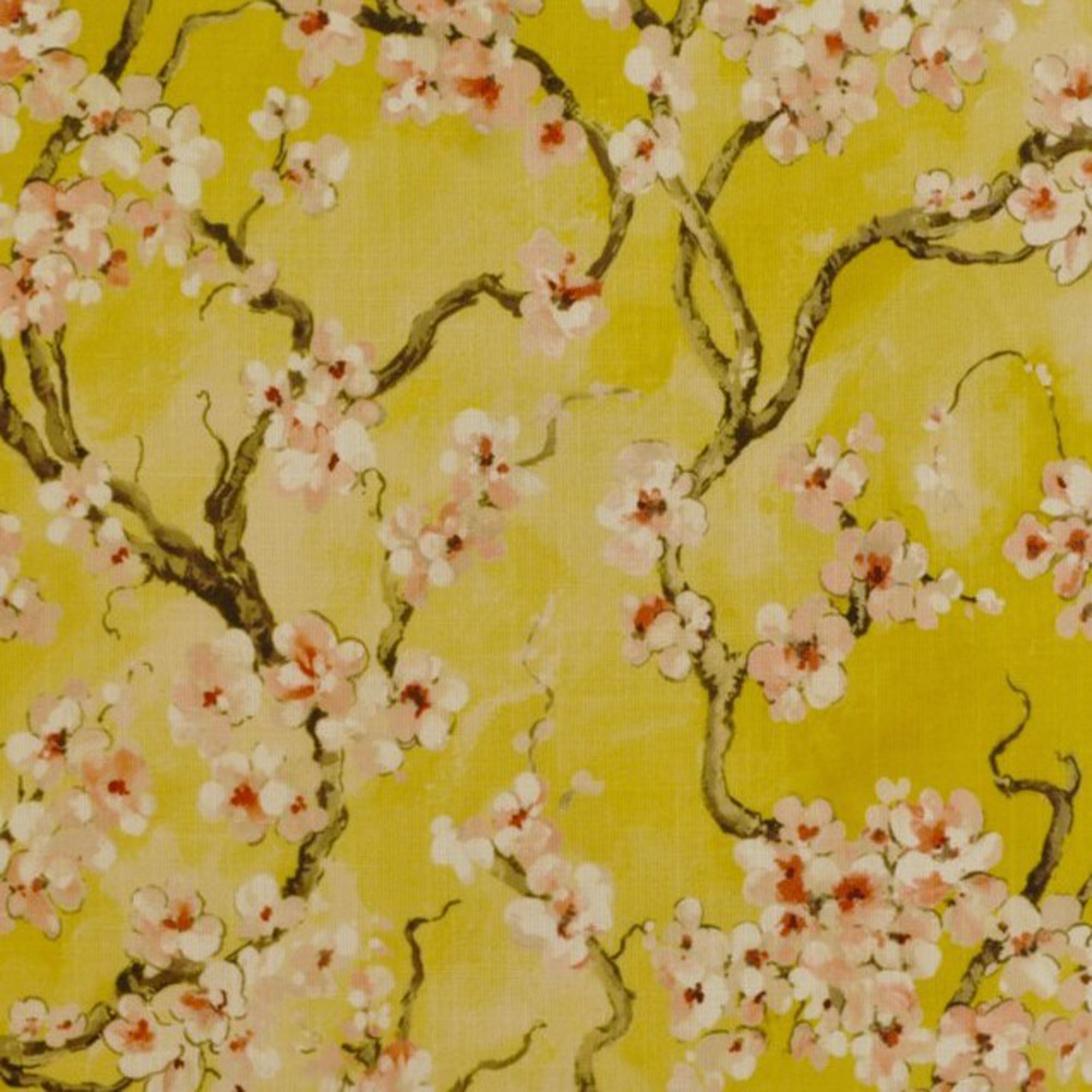 Plutus Curry Garden throw pillow featuring cherry blossoms on a linen-like polyester fabric, showcasing vibrant colors and elegant design.