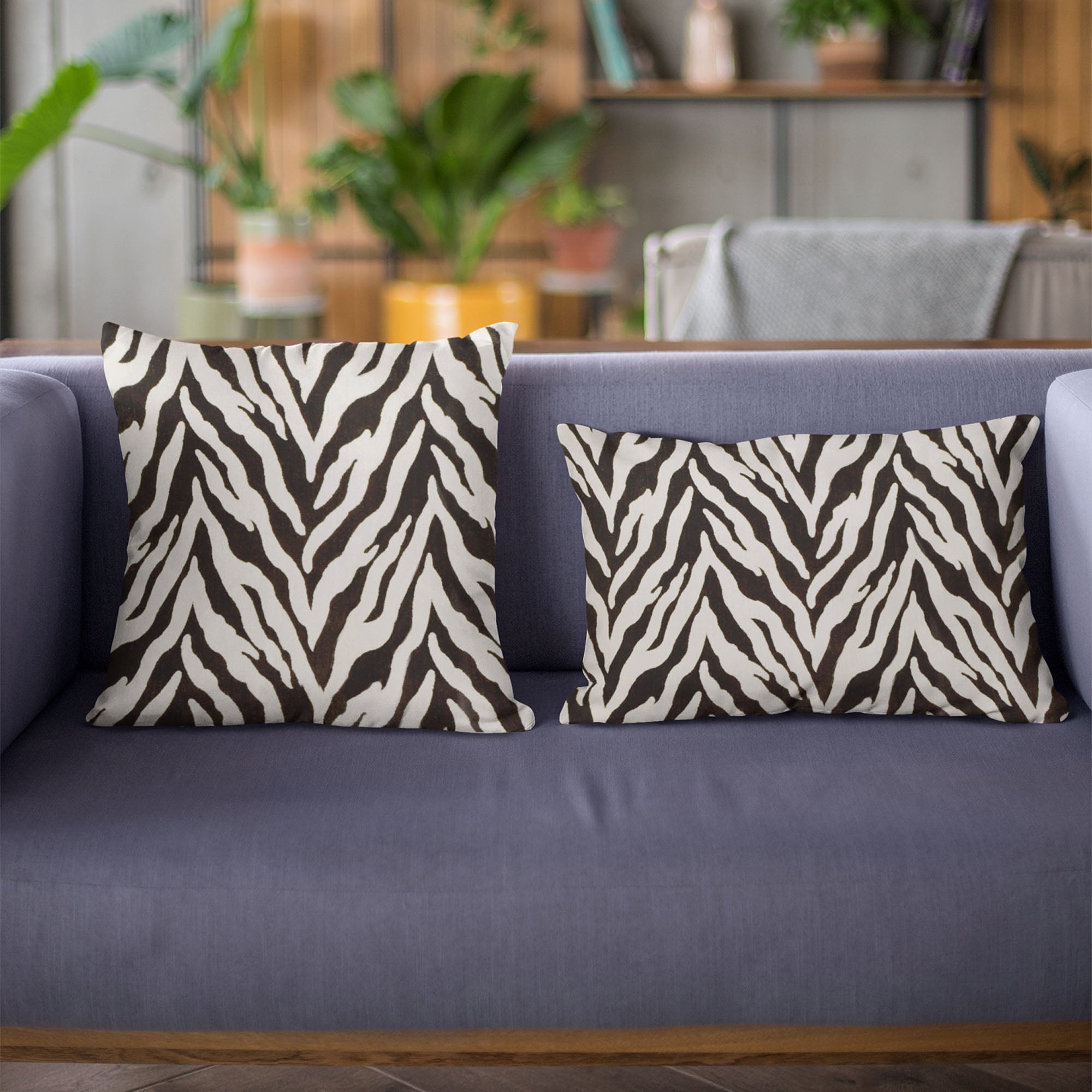 Plutus Ebony/Ivory Zebra Print Velvet Luxury Throw Pillow showcasing a bold zebra pattern in luxurious velvet fabric.