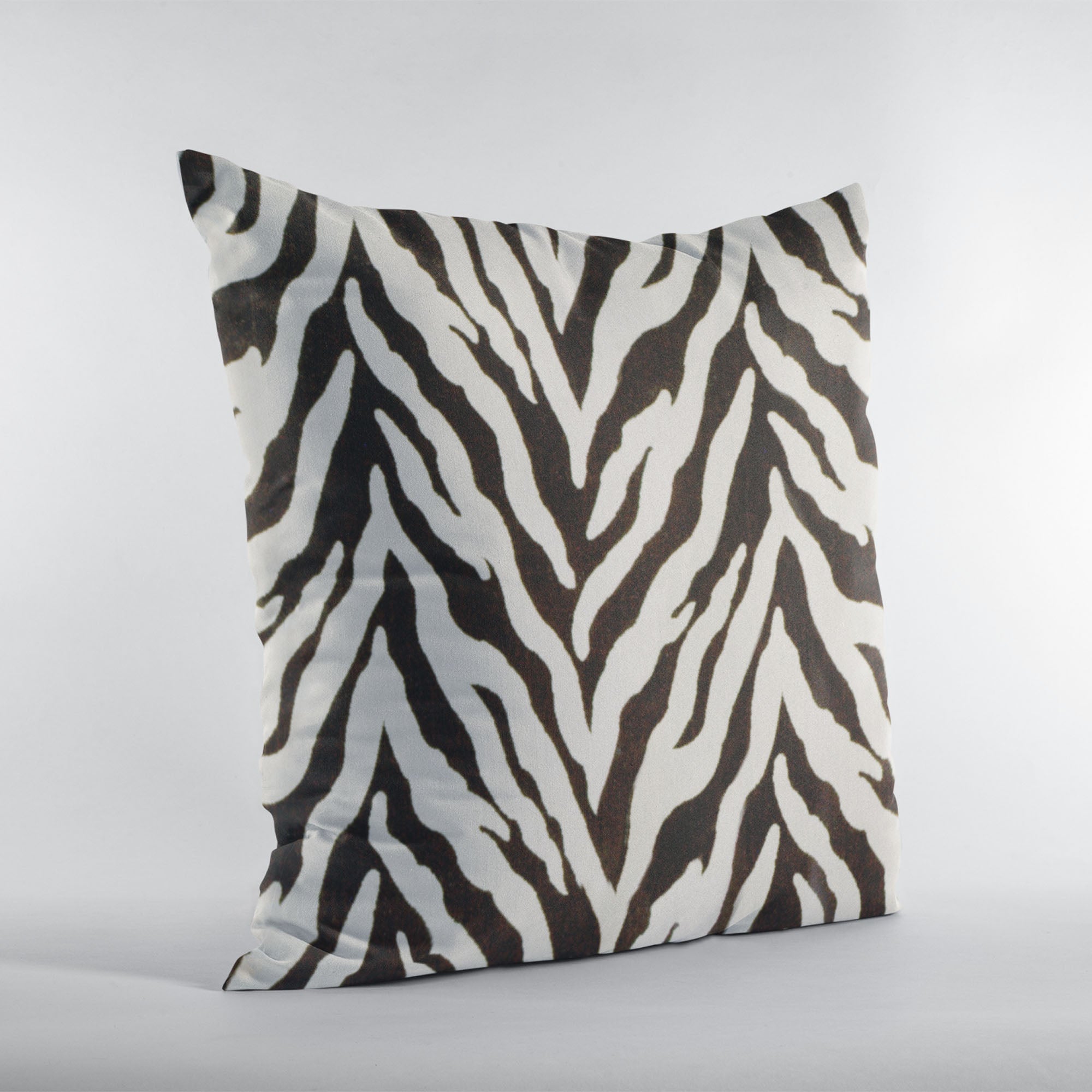 Plutus Ebony/Ivory Zebra Print Velvet Luxury Throw Pillow showcasing a bold zebra pattern in luxurious velvet fabric.
