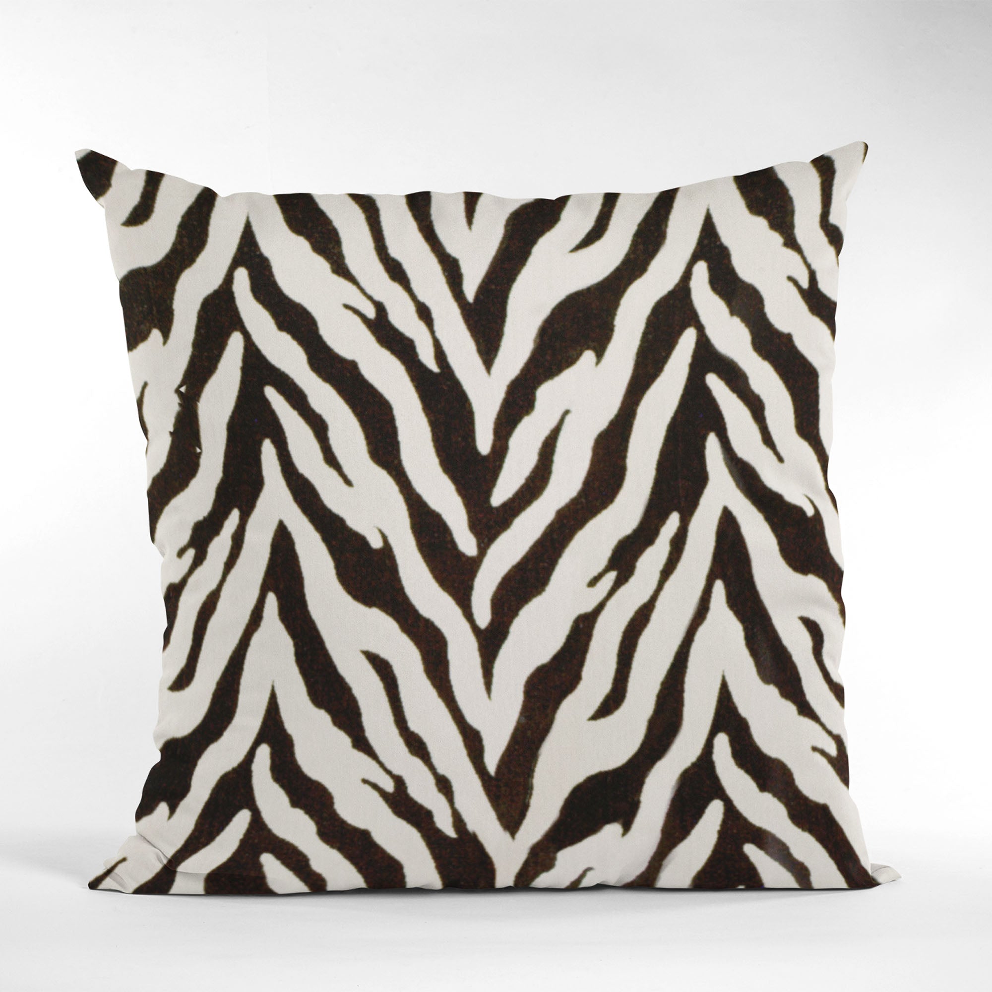 Plutus Ebony/Ivory Zebra Print Velvet Luxury Throw Pillow showcasing a bold zebra pattern in luxurious velvet fabric.