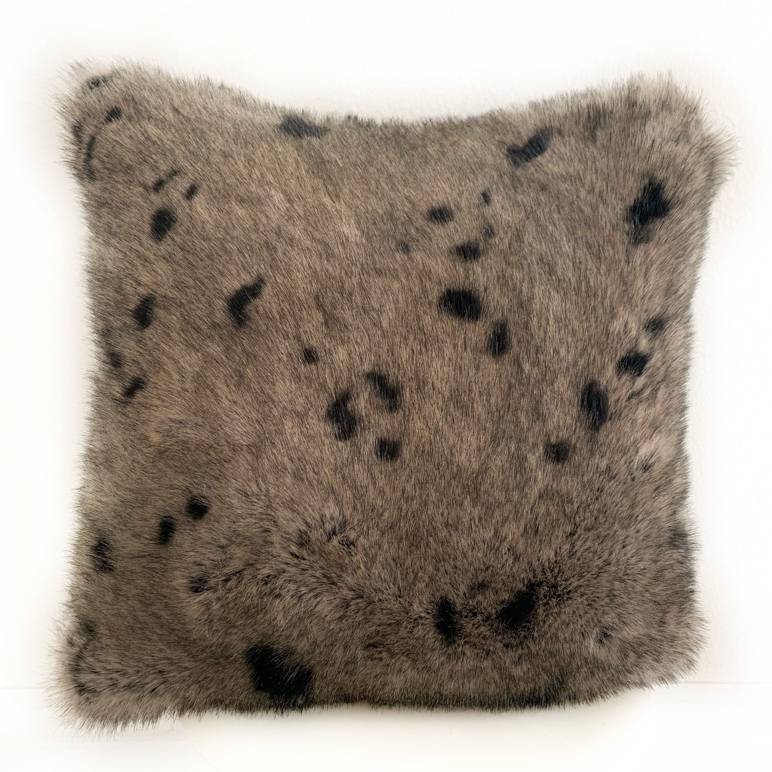 Plutus Gray Gunmetal Two Tone Animal Faux Fur Luxury Throw Pillow showcasing its plush texture and elegant design.